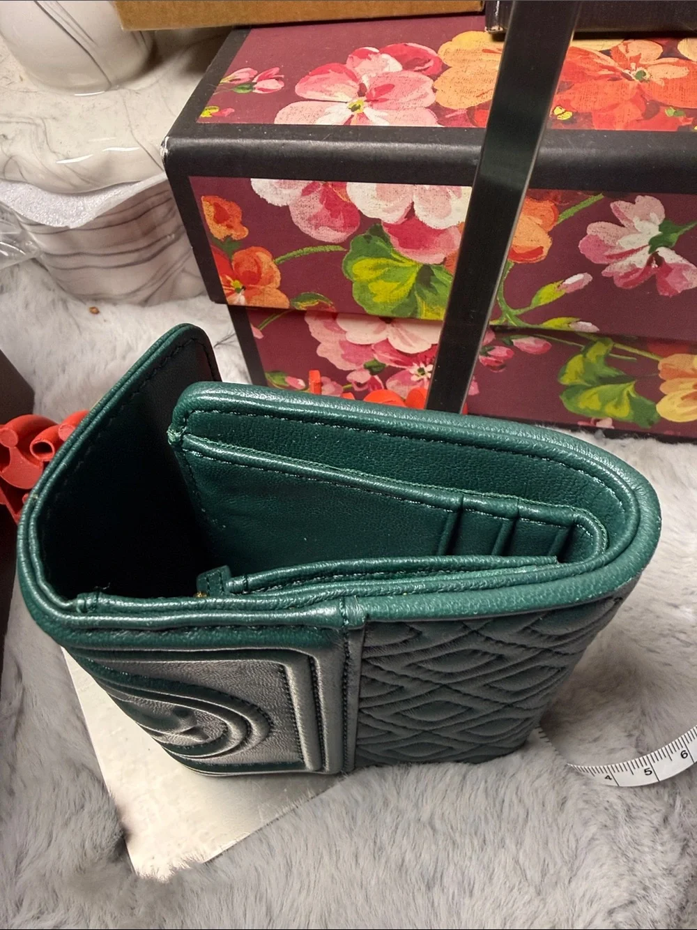Tory Burch Emerald Green Quilted Leather Mini Wallet
